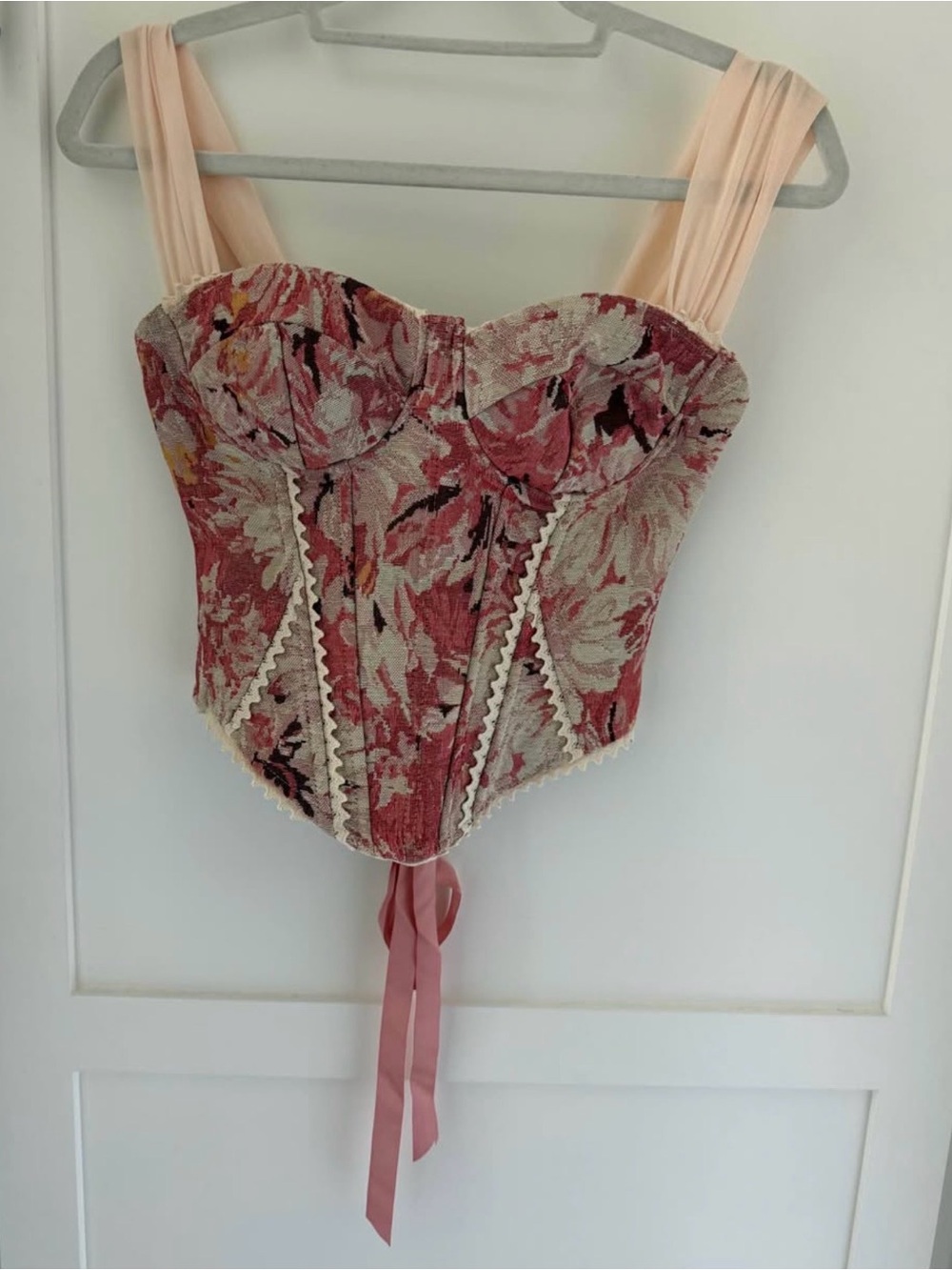 Floral Pink Tapestry Bustier Camisole with Blush Straps